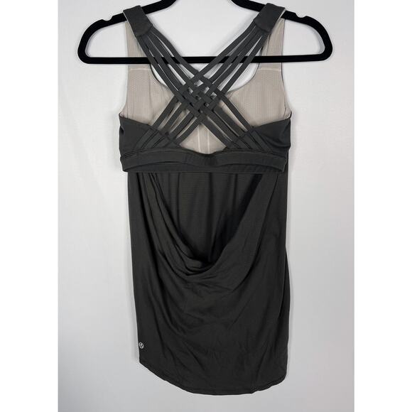 Lululemon Womens 6 Gray Grey Wild Tank Top Open Strappy Back Shelf Bra Luon - Picture 2 of 10